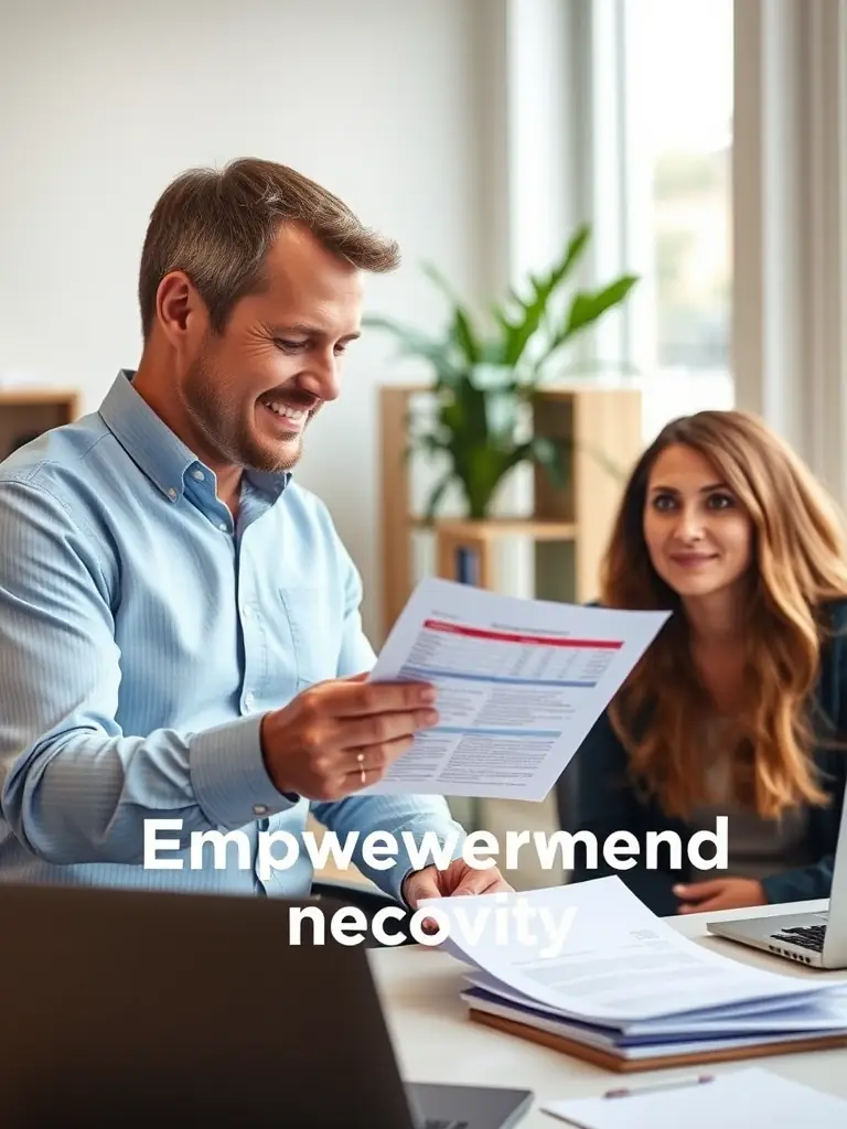 An image of a financial counselor reviewing credit reports with a survivor, emphasizing empowerment and recovery.