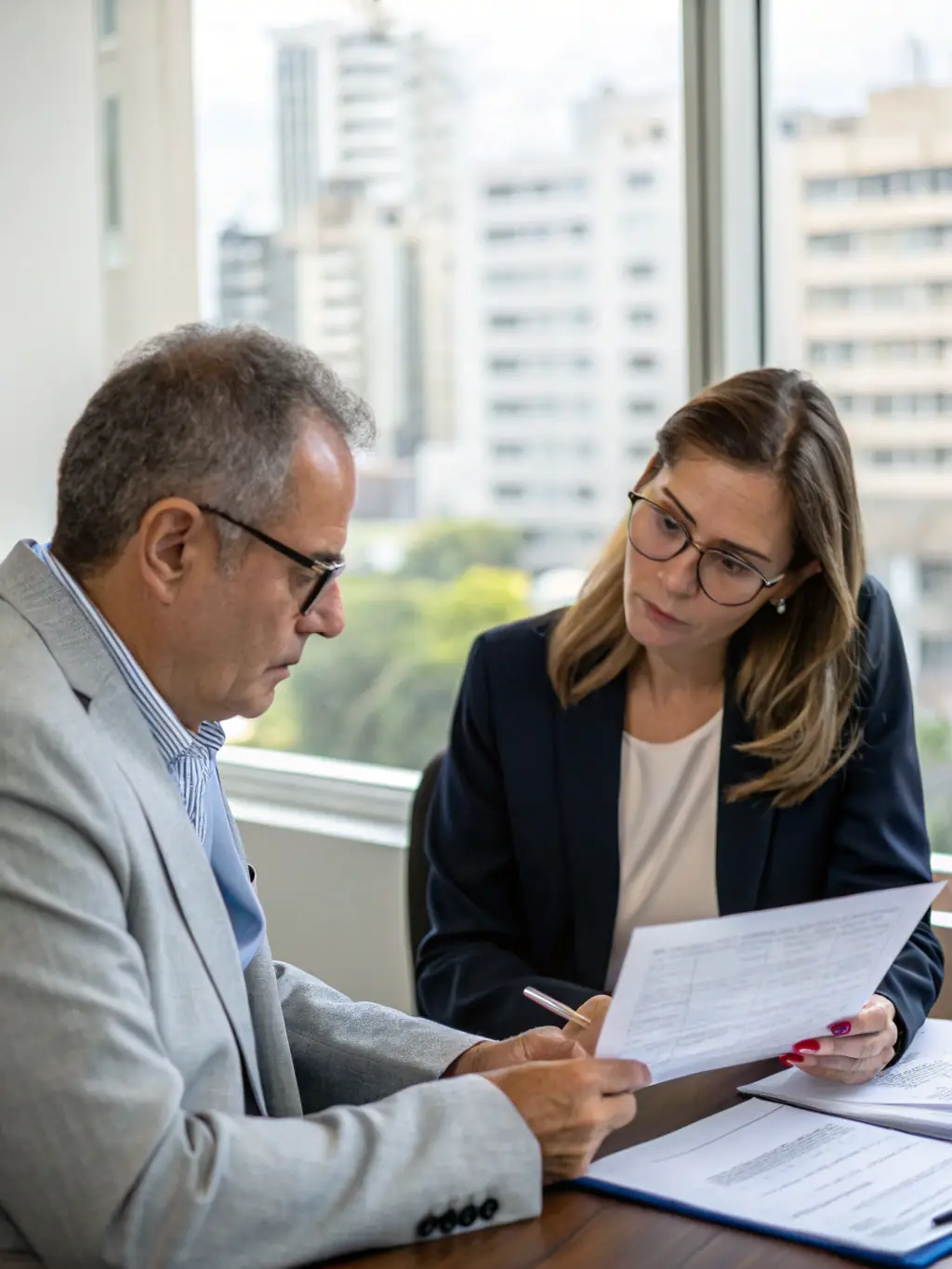 A financial advisor assisting a survivor with credit repair and financial planning, showcasing the financial harm mitigation services at New Dawn Survivor Services.